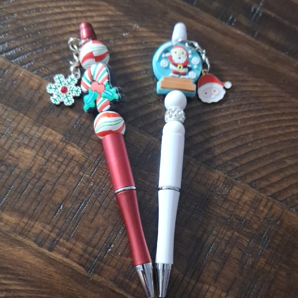 Festive Red and White Pens with Charms